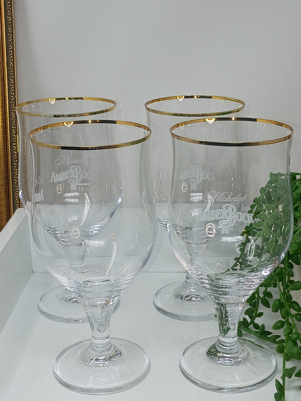 Clear Goblet Glasses with Gold Trim - Set of 4